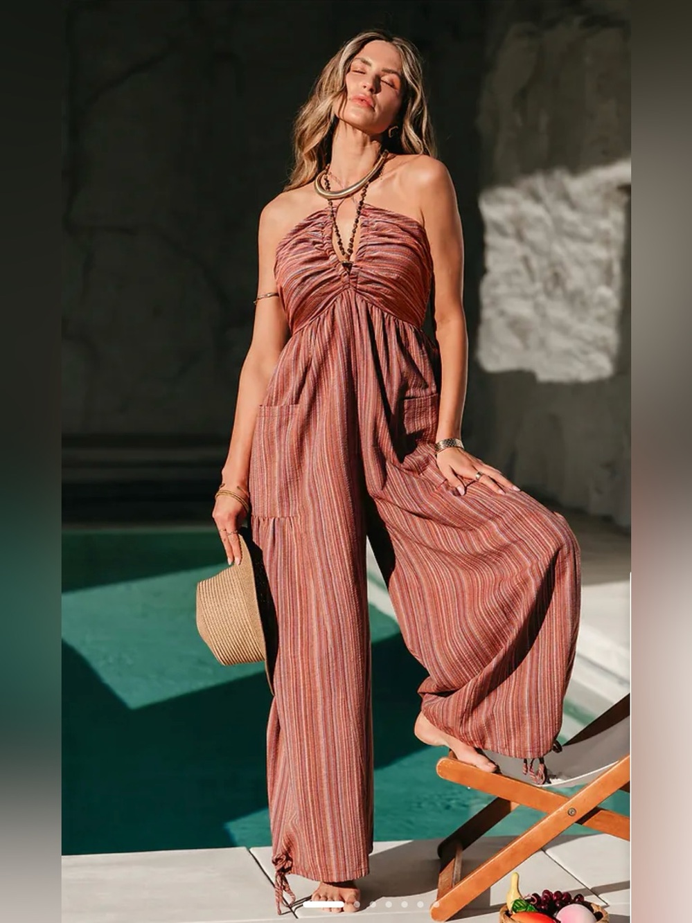 NWT CUPSHE Striped Plunge Loose Leg Jumpsuit Size XL